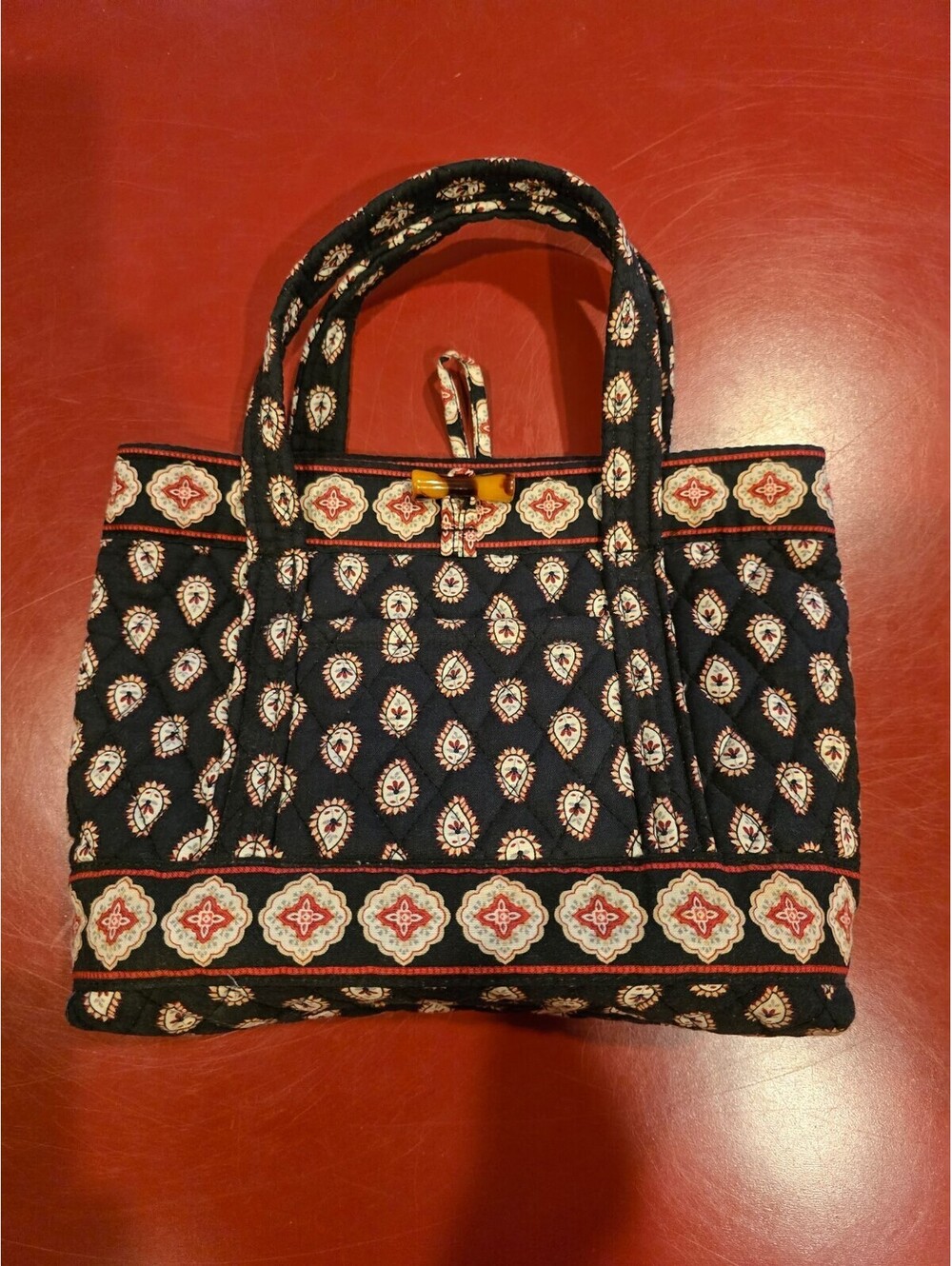 Vera Bradley Medium Tote Satchel Purse Black/Red Floral Toggle Button Closure